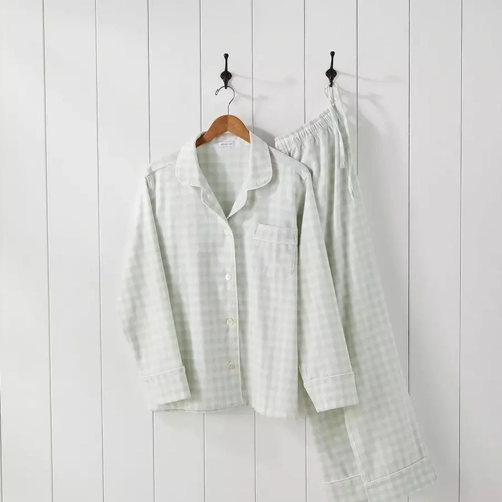 Serena & Lily Belvedere Flannel Pajamas in Pistachio Gingham - Picture 3 of 4